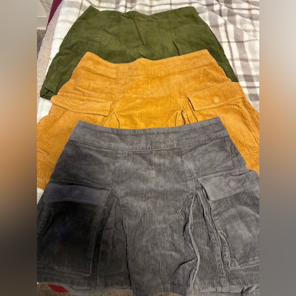 Anthropologie Women's Corduroy Cargo Shorts - Olive, Mustard, Charcoal bundle